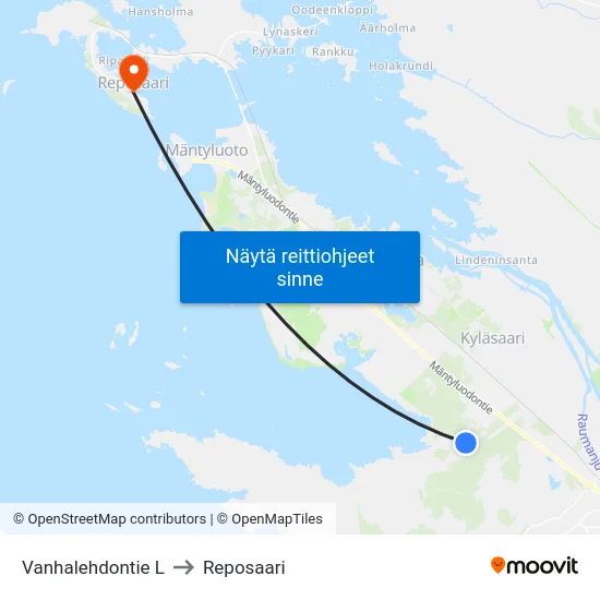Vanhalehdontie L to Reposaari map