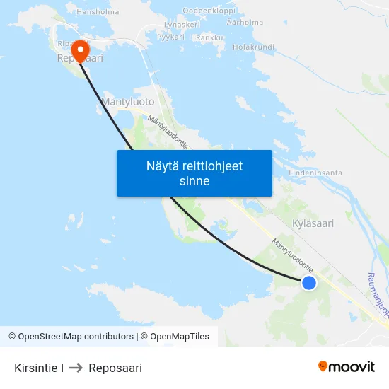 Kirsintie I to Reposaari map