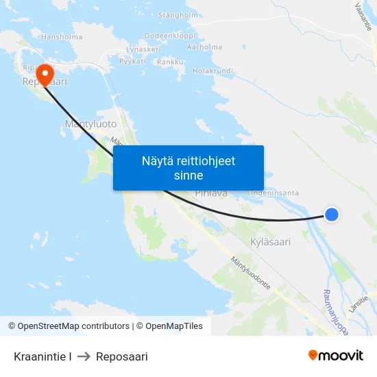Kraanintie I to Reposaari map