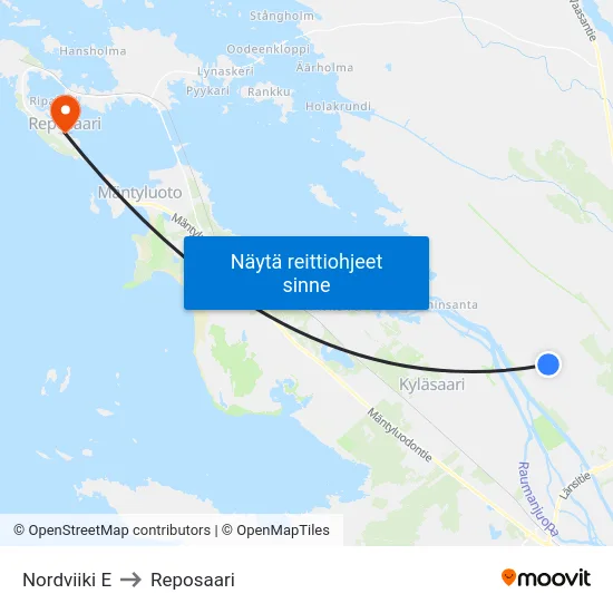 Nordviiki E to Reposaari map