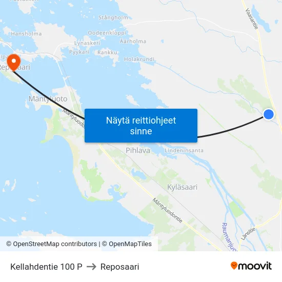 Kellahdentie 100 P to Reposaari map