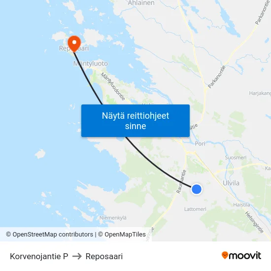 Korvenojantie P to Reposaari map