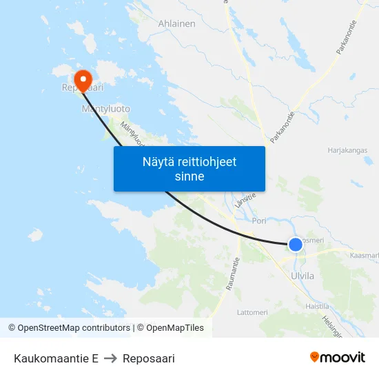 Kaukomaantie E to Reposaari map