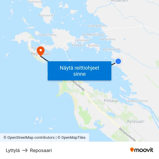 Lyttylä to Reposaari map
