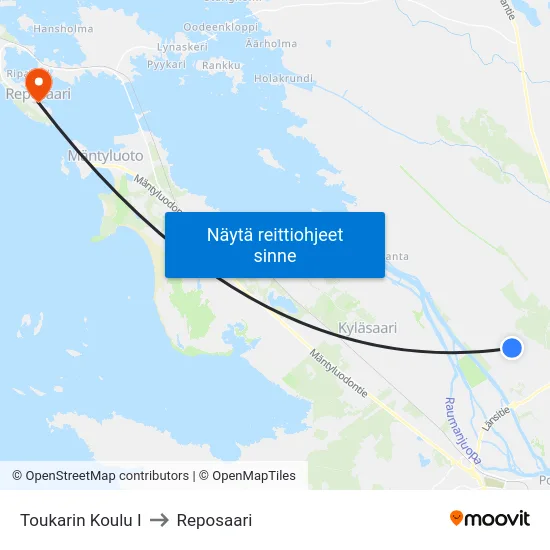 Toukarin Koulu I to Reposaari map