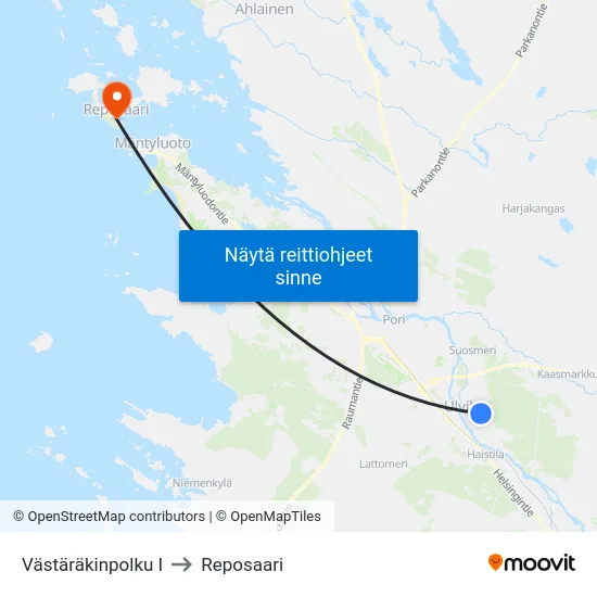 Västäräkinpolku I to Reposaari map