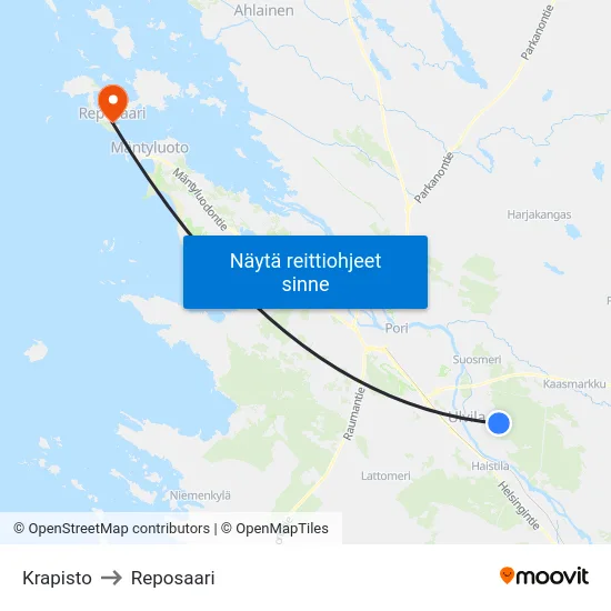 Krapisto to Reposaari map