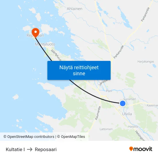 Kultatie I to Reposaari map