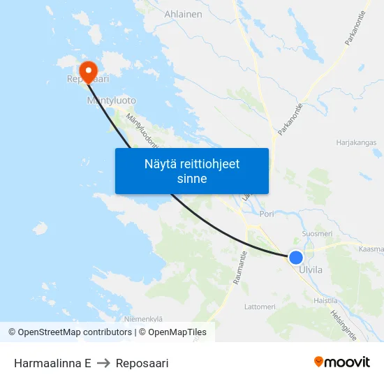 Harmaalinna E to Reposaari map