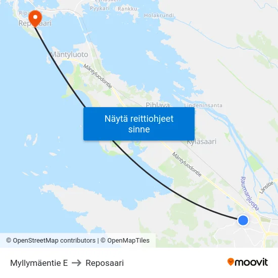 Myllymäentie E to Reposaari map