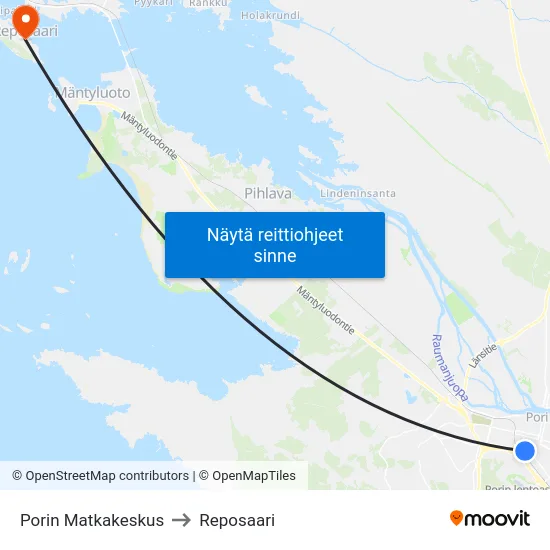 Porin Matkakeskus to Reposaari map