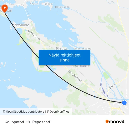Kauppatori to Reposaari map