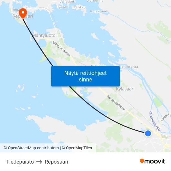 Tiedepuisto to Reposaari map