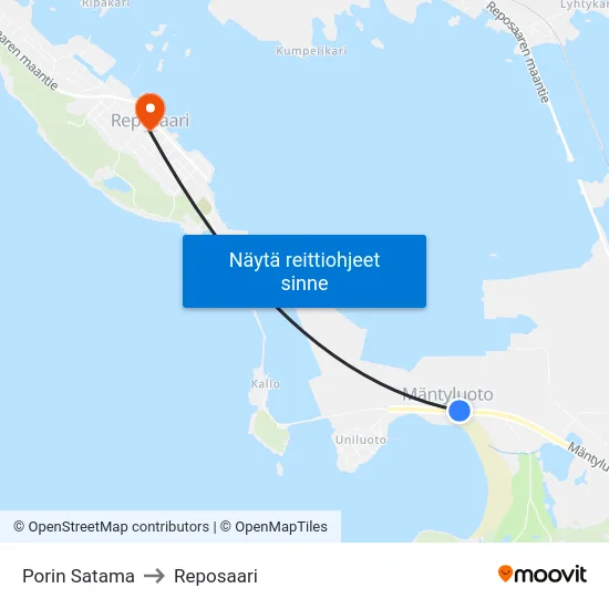 Porin Satama to Reposaari map