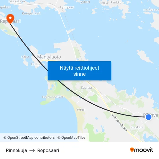 Rinnekuja to Reposaari map