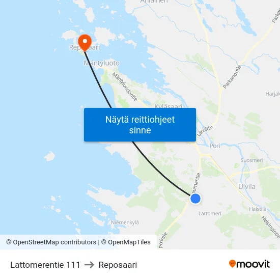 Lattomerentie 111 to Reposaari map