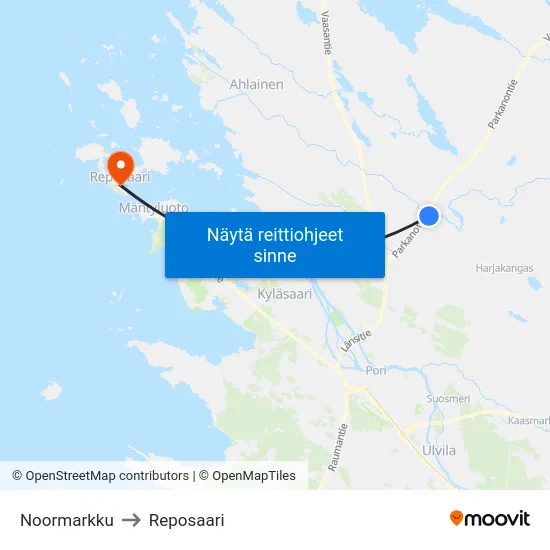 Noormarkku to Reposaari map