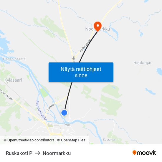 Ruskakoti P to Noormarkku map