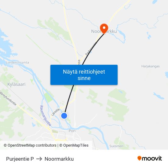 Purjeentie P to Noormarkku map