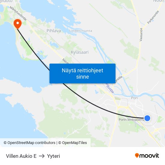 Villen Aukio E to Yyteri map