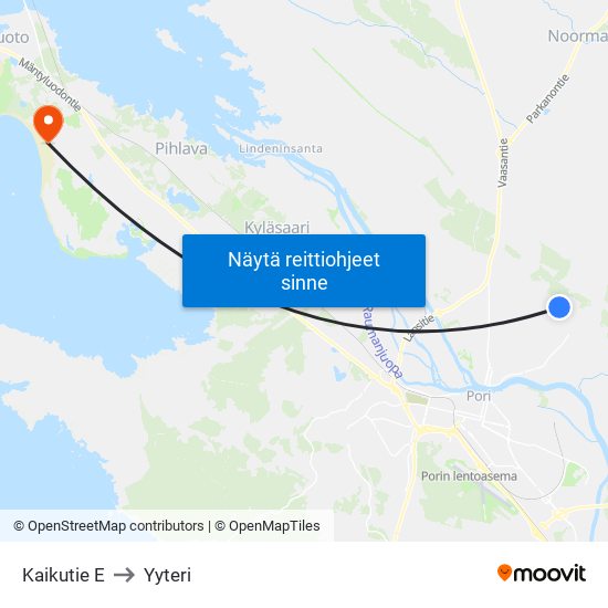Kaikutie E to Yyteri map