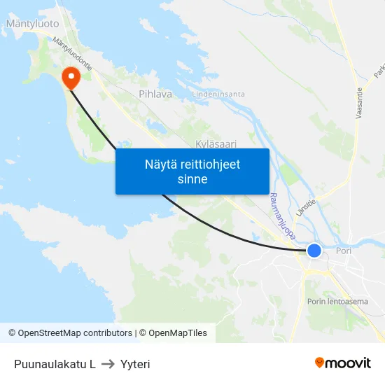 Puunaulakatu L to Yyteri map