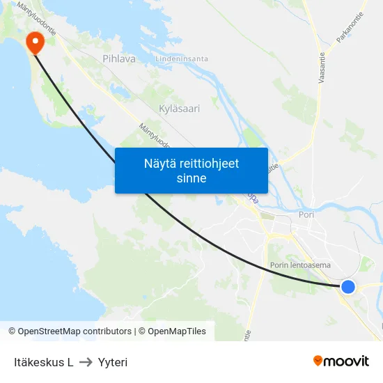 Itäkeskus L to Yyteri map