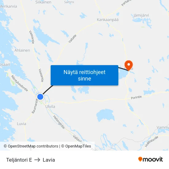 Teljäntori E to Lavia map