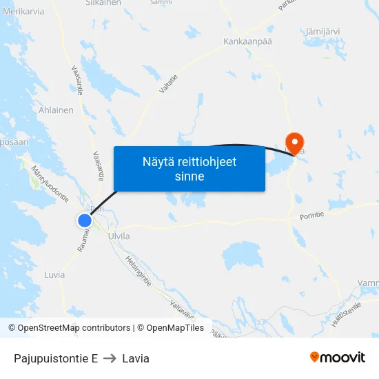 Pajupuistontie E to Lavia map