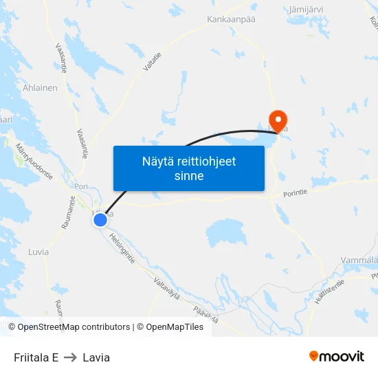 Friitala E to Lavia map
