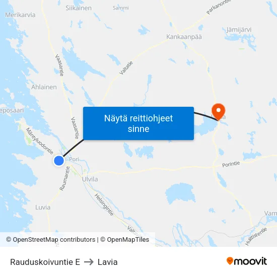 Rauduskoivuntie E to Lavia map
