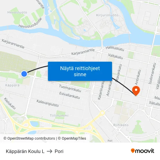 Käppärän Koulu L to Pori map