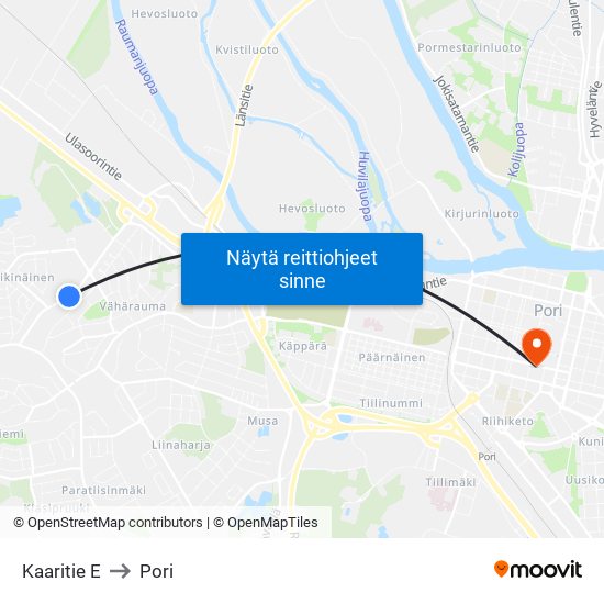 Kaaritie E to Pori map