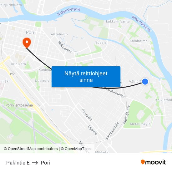Päkintie E to Pori map