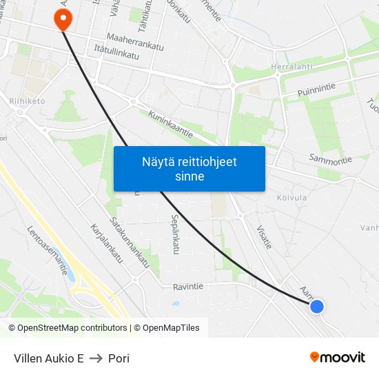 Villen Aukio E to Pori map