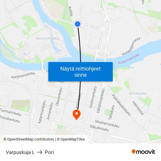 Varpuskuja L to Pori map