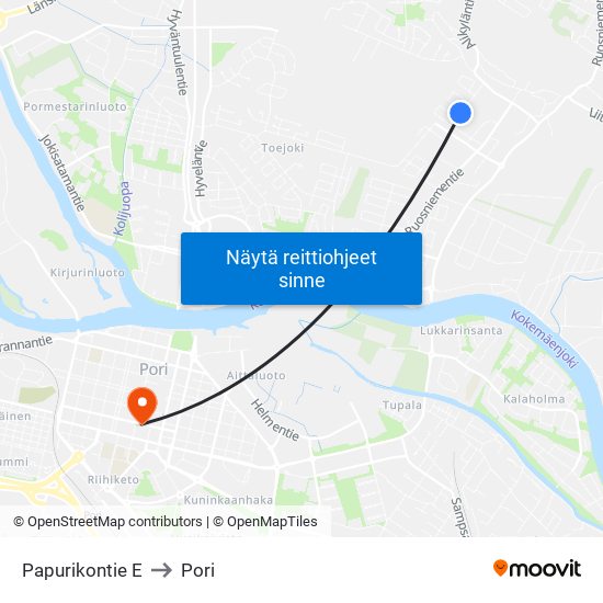 Papurikontie E to Pori map