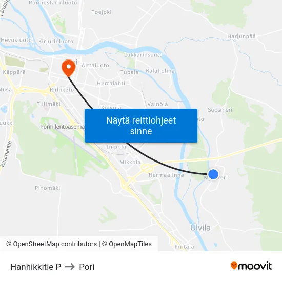 Hanhikkitie P to Pori map