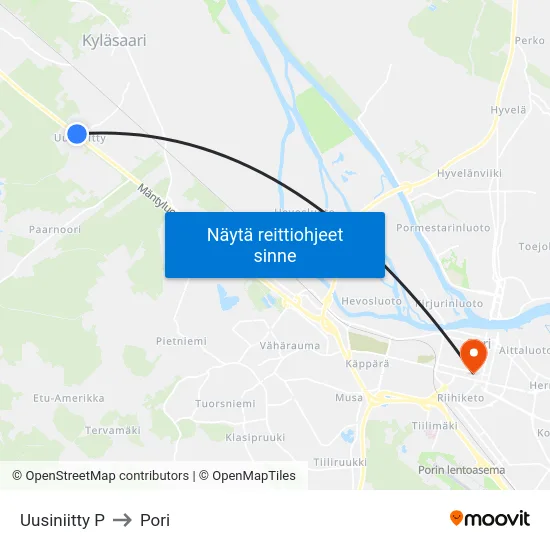 Uusiniitty P to Pori map