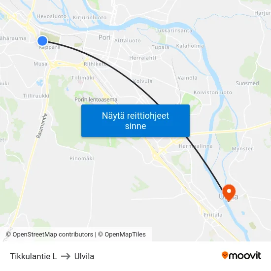 Tikkulantie L to Ulvila map