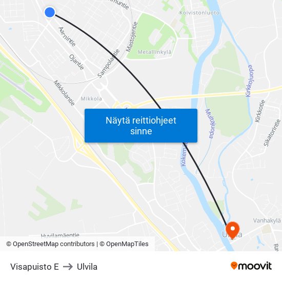 Visapuisto E to Ulvila map