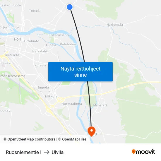 Ruosniementie I to Ulvila map