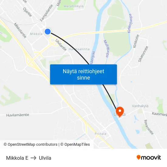 Mikkola E to Ulvila map