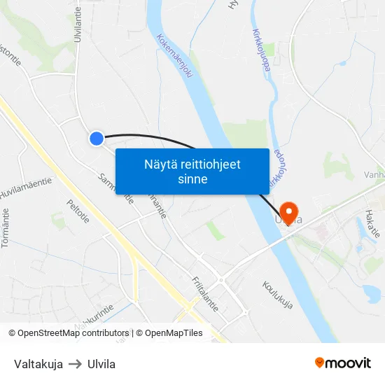 Valtakuja to Ulvila map