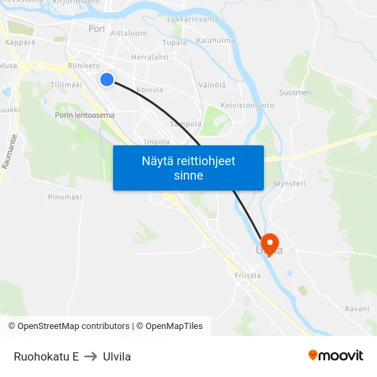 Ruohokatu E to Ulvila map