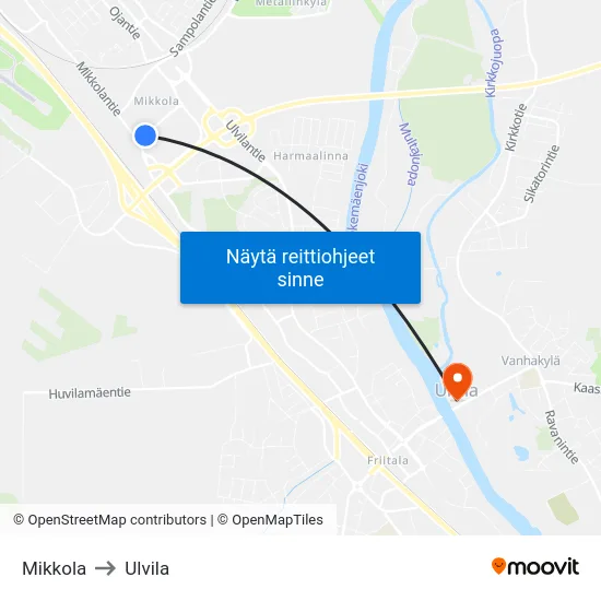 Mikkola to Ulvila map