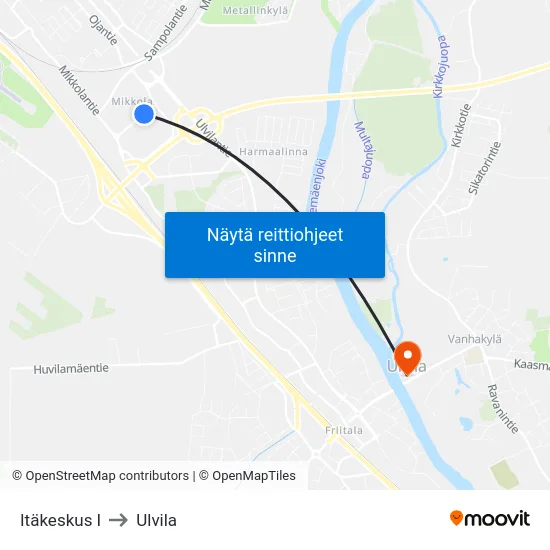 Itäkeskus I to Ulvila map