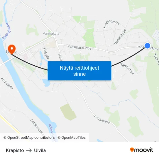 Krapisto to Ulvila map