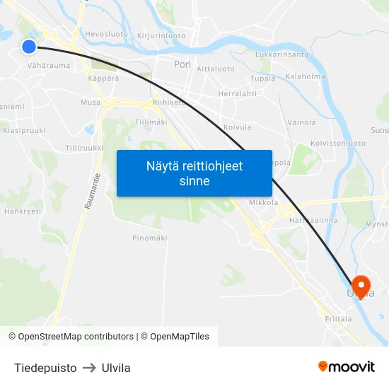 Tiedepuisto to Ulvila map