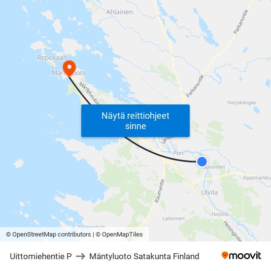 Uittomiehentie P to Mäntyluoto Satakunta Finland map